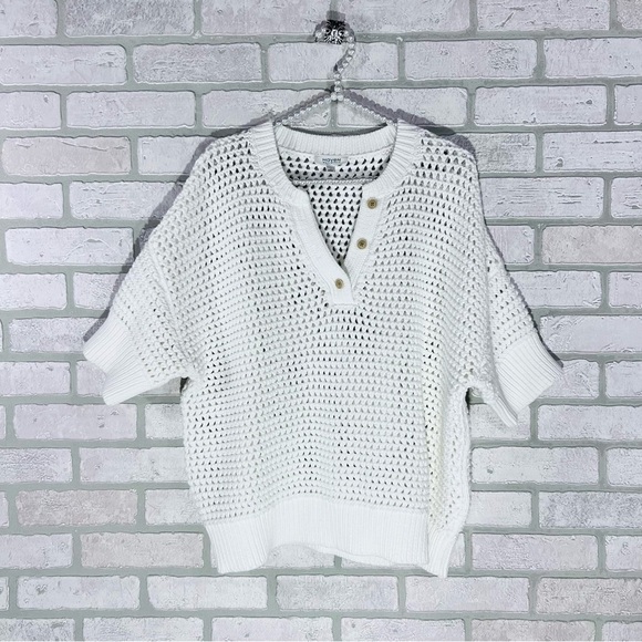 Haven Well Within Knot Stitch Henley Sweater in White Size L - Picture 3 of 9